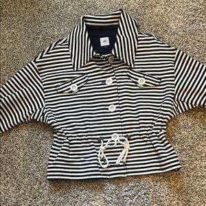 CAbi Navy and White Polka Dot Jacket